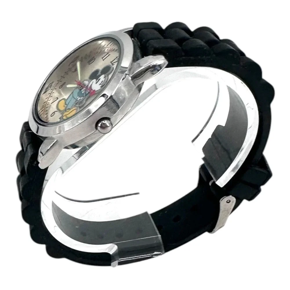 Disney Mickey Mouse Watch Accutime Heart Second Hand Black Band MK1111 Working
